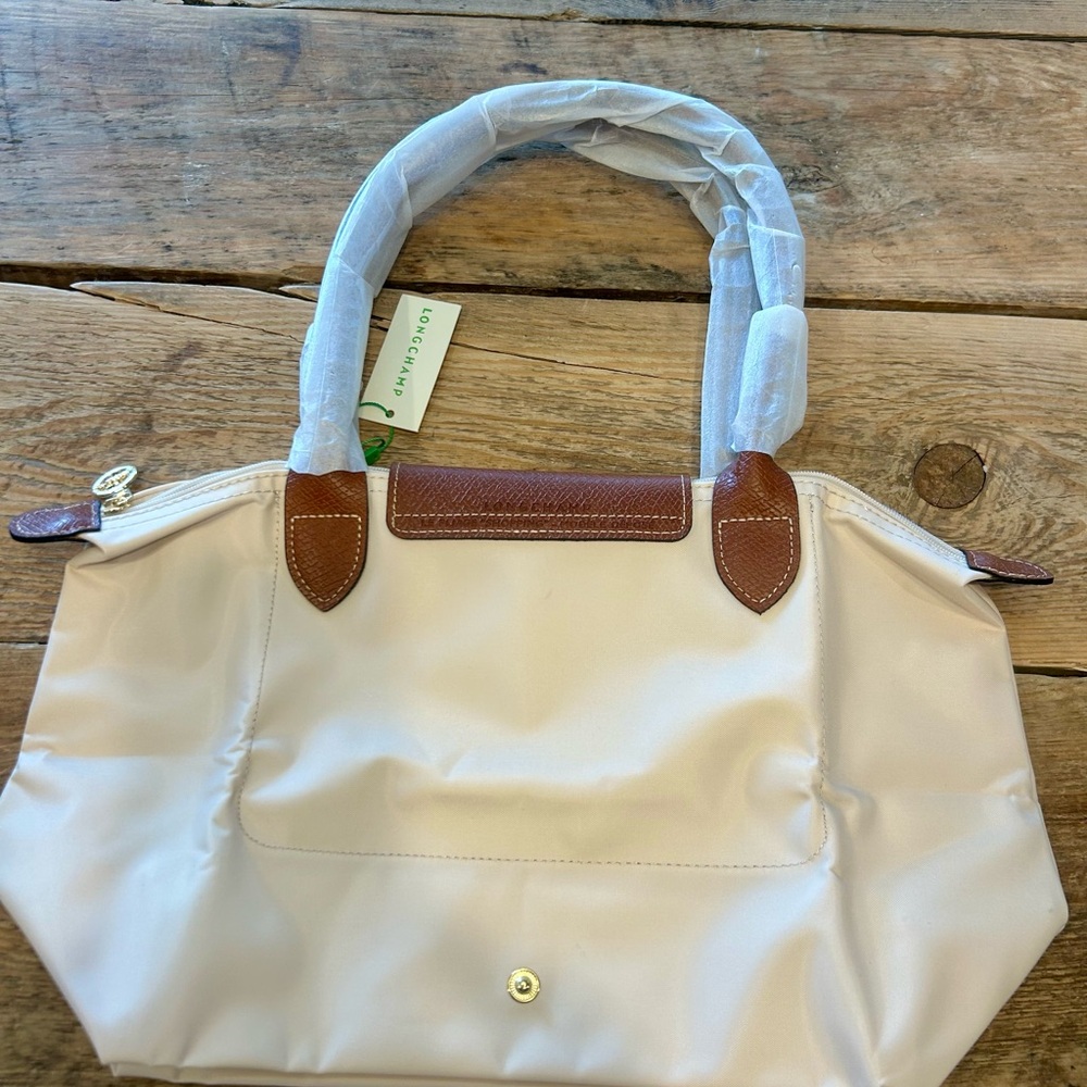 Longchamp Le Pliage Large Cream Tote with Brown Trim - Picture 3 of 13